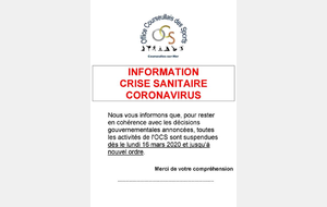 INFORMATION CRISE SANITAIRE CORONAVIRUS