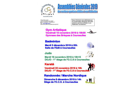 ASSEMBLEES GENERALES 2019 (saison 2018-2019) des sections affiliées à des Fédérations